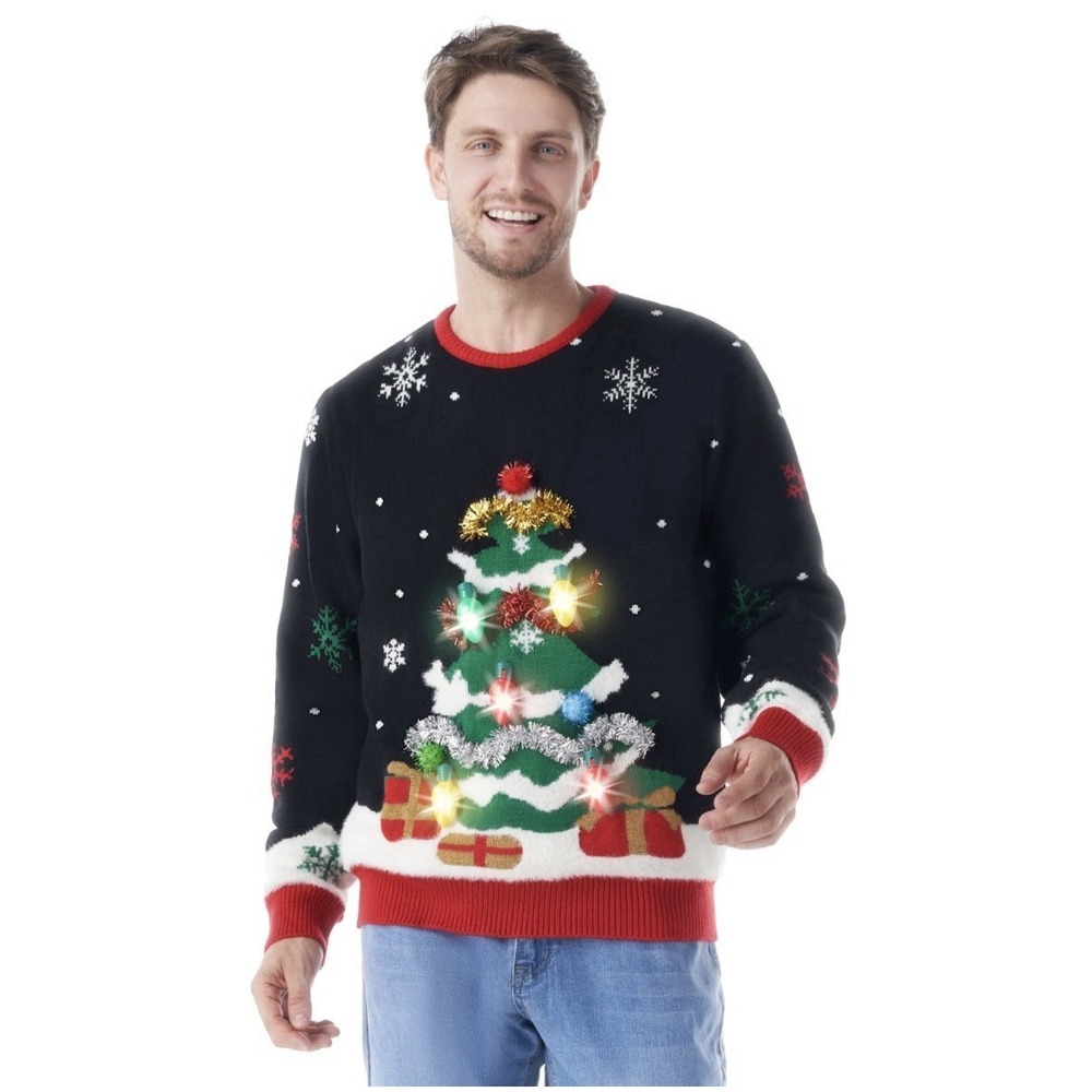 Giggling Getup Men's Light Up Ugly Christmas Sweater LED 3 Modes Medium